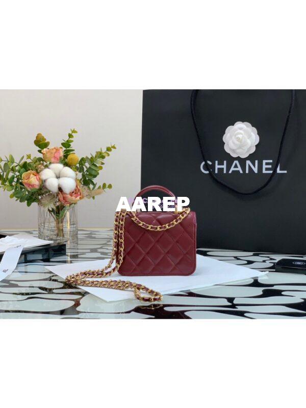 Replica Chanel Lambskin Flap Coin Purse With Chain AP2200 in Burgundy 7