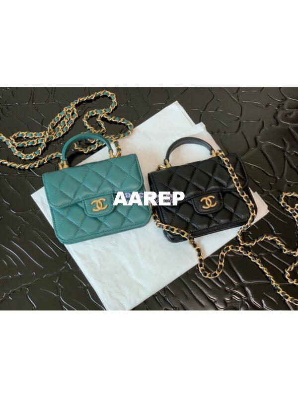 Replica Chanel Lambskin Flap Coin Purse With Chain AP2200 in Black