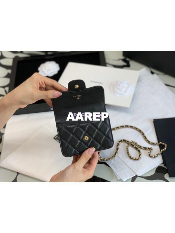Replica Chanel Lambskin Flap Coin Purse With Chain AP2200 in Black 7