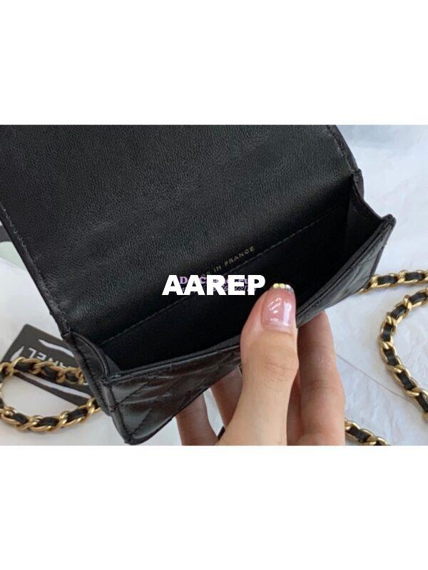 Replica Chanel Lambskin Flap Coin Purse With Chain AP2200 in Black 8