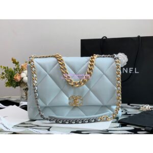 Replica Chanel 19 Maxi Flap Bag AS1162 Lambskin Light Blue 2