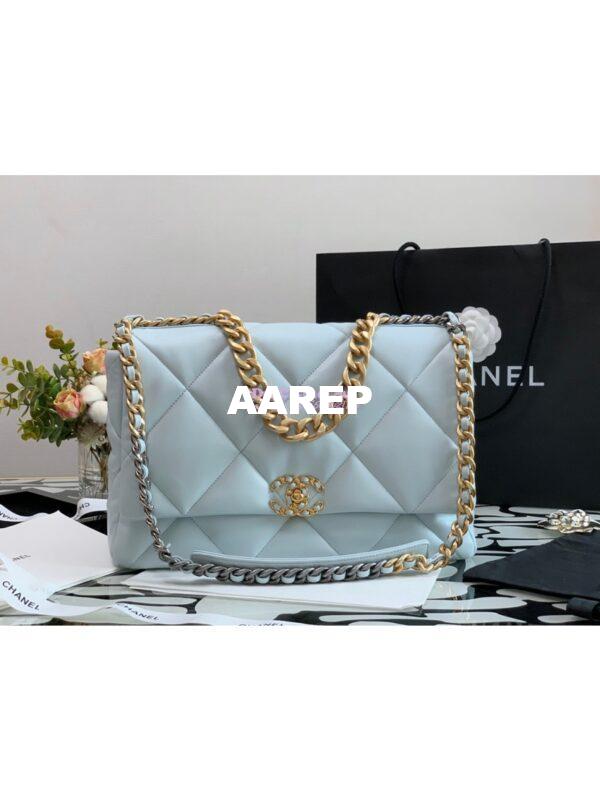Replica Chanel 19 Maxi Flap Bag AS1162 Lambskin Light Blue 2