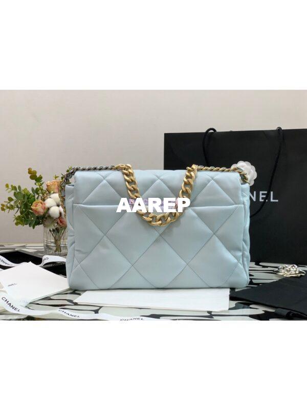 Replica Chanel 19 Maxi Flap Bag AS1162 Lambskin Light Blue 5