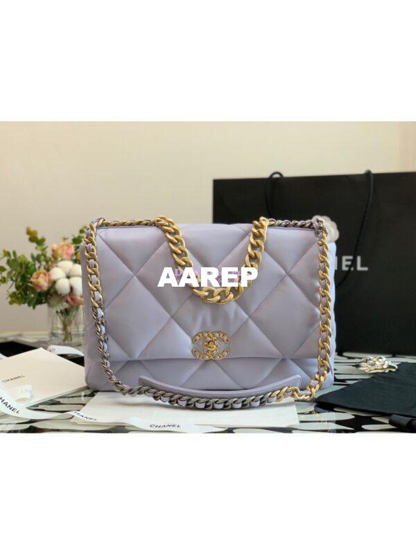 Replica Chanel 19 Maxi Flap Bag AS1162 Lambskin Light Purple 2