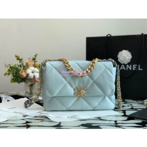 Replica Chanel 19 Large Flap Bag AS1161 Lambskin Light Blue