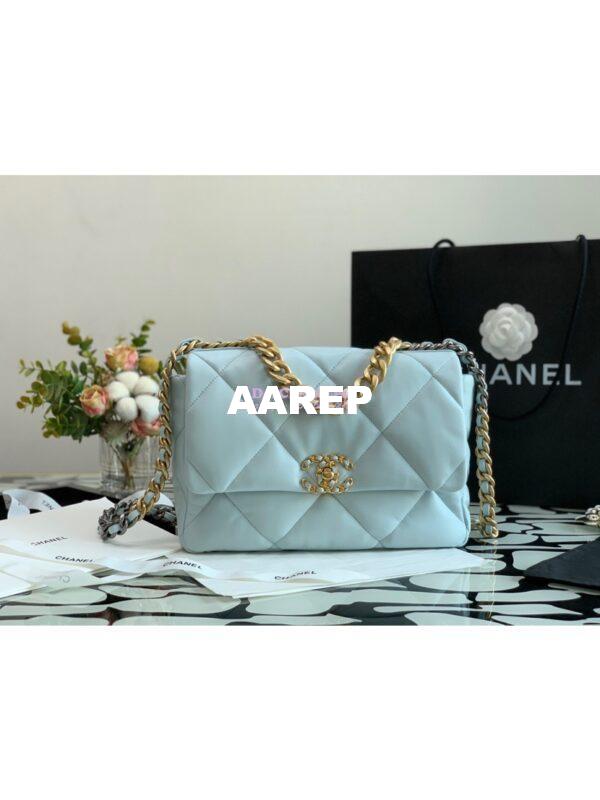 Replica Chanel 19 Large Flap Bag AS1161 Lambskin Light Blue 3