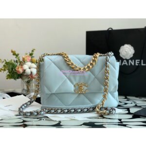 Replica Chanel 19 Large Flap Bag AS1161 Lambskin Light Blue 2