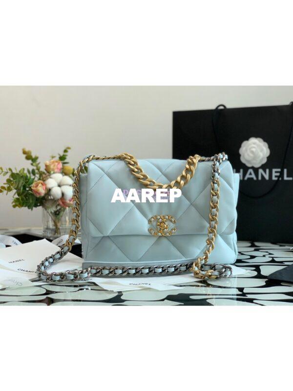 Replica Chanel 19 Large Flap Bag AS1161 Lambskin Light Blue 4