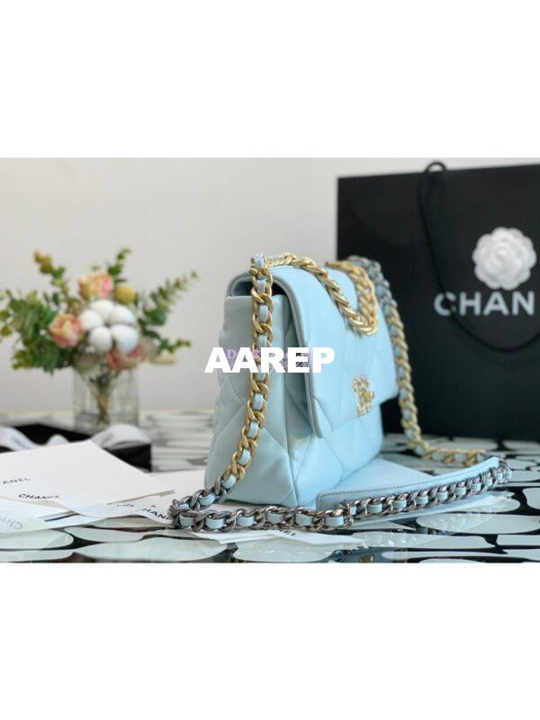 Replica Chanel 19 Large Flap Bag AS1161 Lambskin Light Blue 7