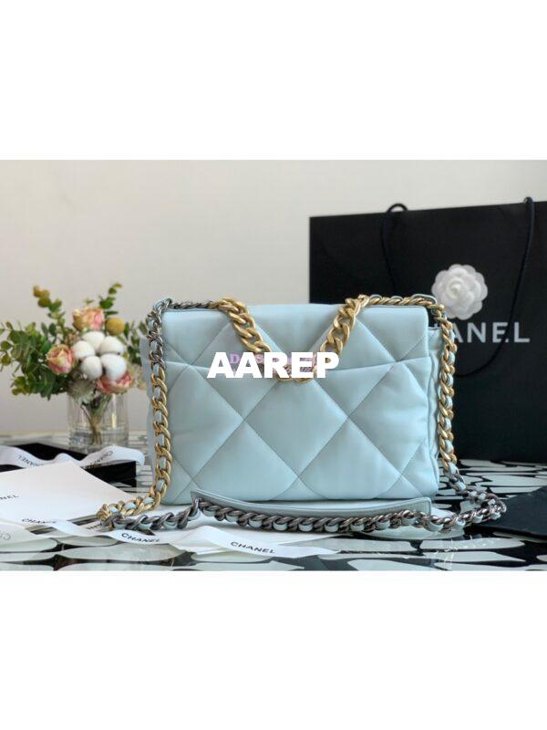 Replica Chanel 19 Large Flap Bag AS1161 Lambskin Light Blue 9