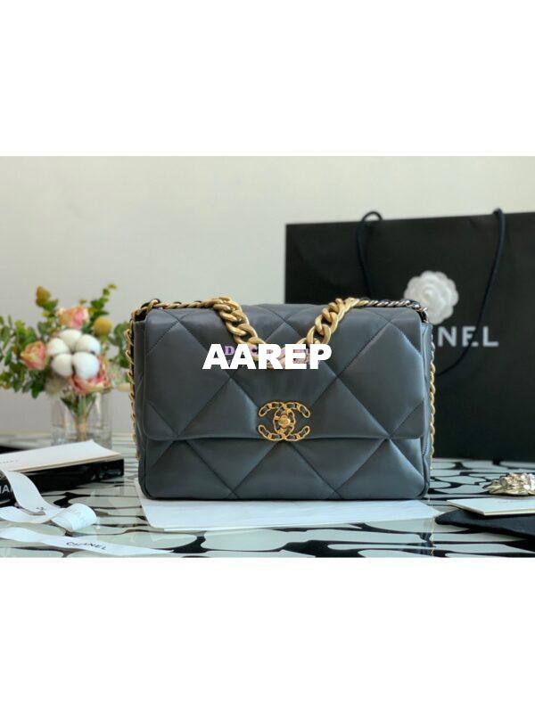Replica Chanel 19 Large Flap Bag AS1161 Lambskin Dark Grey