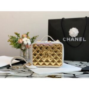 Replica Chanel Gold Vanity Case in Lambskin AS2900 White 2