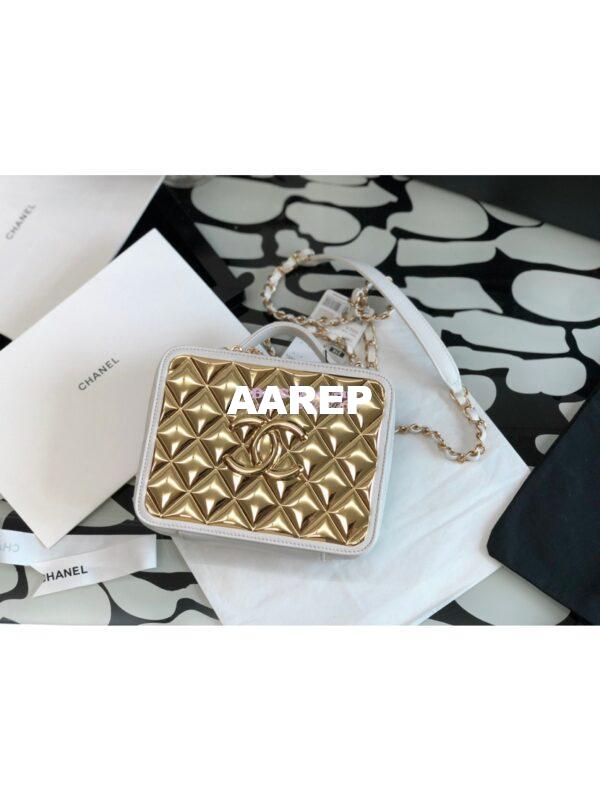 Replica Chanel Gold Vanity Case in Lambskin AS2900 White 3