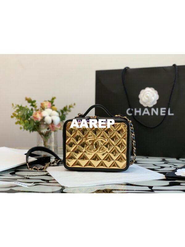 Replica Chanel Gold Vanity Case in Lambskin AS2900 Black