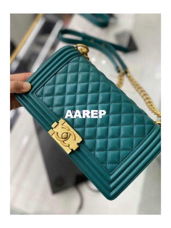 Replica Chanel Medium Boy Handbag in Grained Calfskin with Matte Gold Hardware 67086 Peacock Green 6
