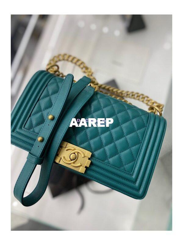 Replica Chanel Medium Boy Handbag in Grained Calfskin with Matte Gold Hardware 67086 Peacock Green 7