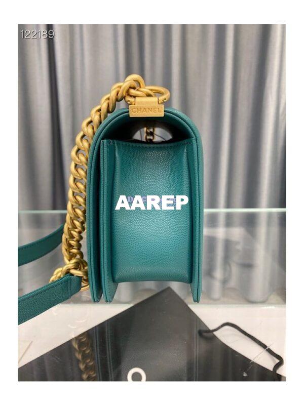 Replica Chanel Medium Boy Handbag in Grained Calfskin with Matte Gold Hardware 67086 Peacock Green 9