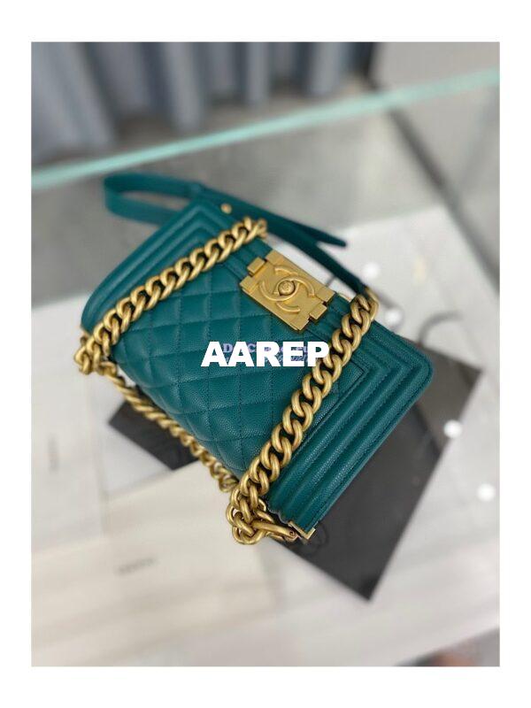 Replica Chanel Medium Boy Handbag in Grained Calfskin with Matte Gold Hardware 67086 Peacock Green 13