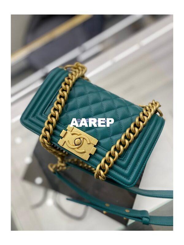 Replica Chanel Medium Boy Handbag in Grained Calfskin with Matte Gold Hardware 67086 Peacock Green 14