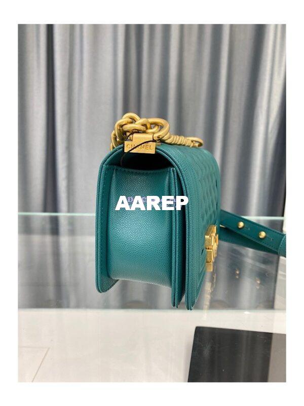 Replica Chanel Medium Boy Handbag in Grained Calfskin with Matte Gold Hardware 67086 Peacock Green 15