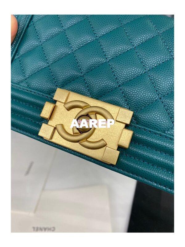 Replica Chanel Medium Boy Handbag in Grained Calfskin with Matte Gold Hardware 67086 Peacock Green 16