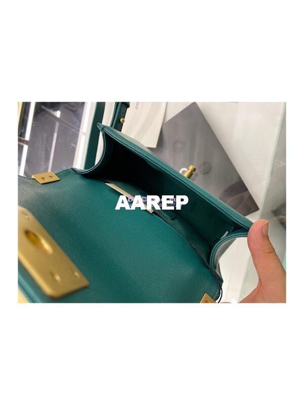 Replica Chanel Medium Boy Handbag in Grained Calfskin with Matte Gold Hardware 67086 Peacock Green 17
