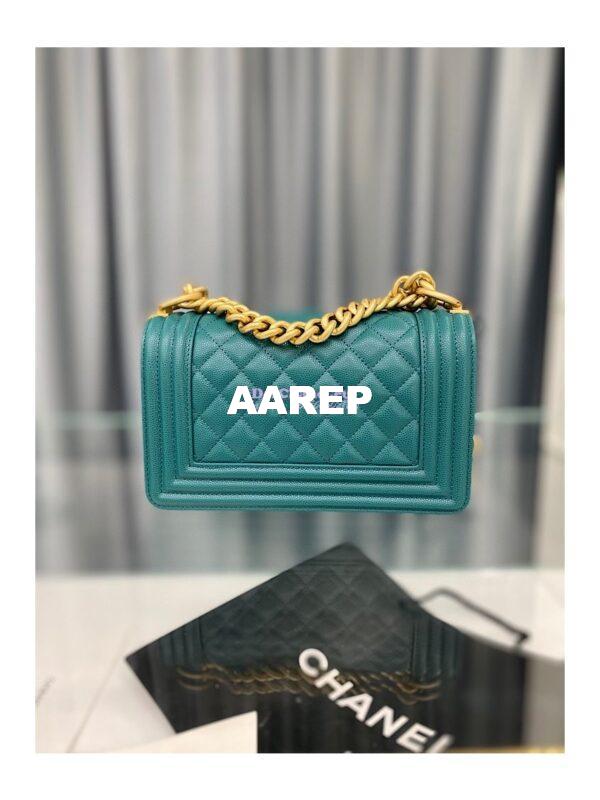 Replica Chanel Medium Boy Handbag in Grained Calfskin with Matte Gold Hardware 67086 Peacock Green 18