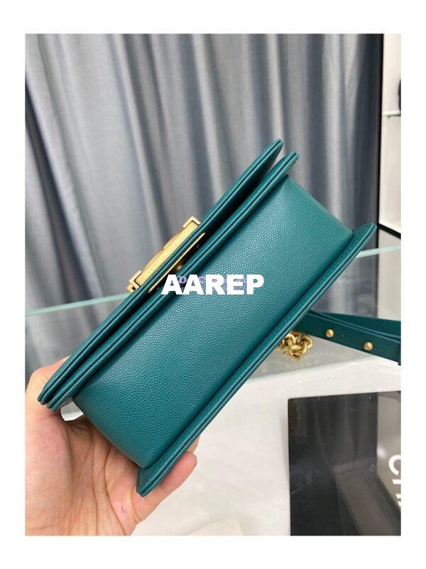 Replica Chanel Medium Boy Handbag in Grained Calfskin with Matte Gold Hardware 67086 Peacock Green 19