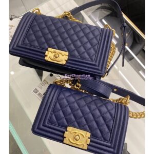 Replica Chanel Medium Boy Handbag in Grained Calfskin with Matte Gold Hardware 67086 Indigo Blue