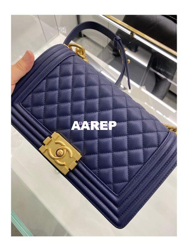 Replica Chanel Medium Boy Handbag in Grained Calfskin with Matte Gold Hardware 67086 Indigo Blue 5