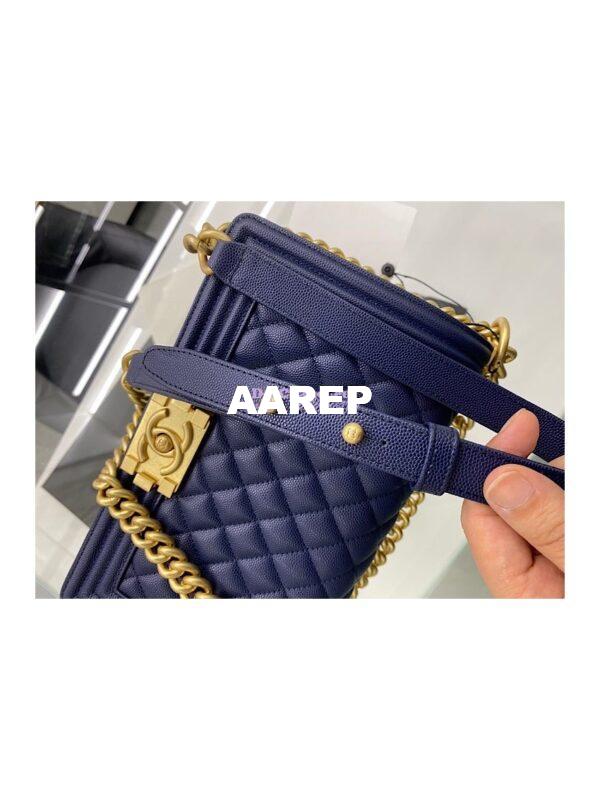 Replica Chanel Medium Boy Handbag in Grained Calfskin with Matte Gold Hardware 67086 Indigo Blue 6