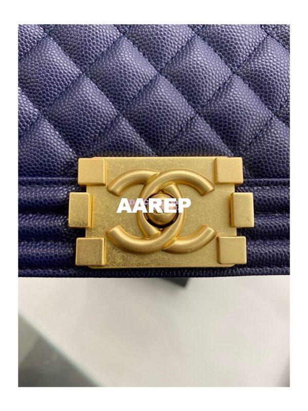 Replica Chanel Medium Boy Handbag in Grained Calfskin with Matte Gold Hardware 67086 Indigo Blue 7