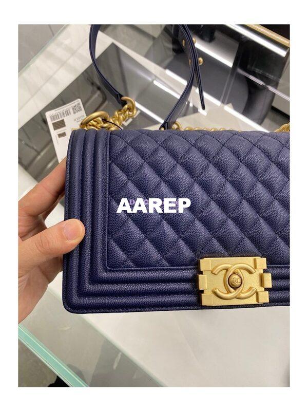 Replica Chanel Medium Boy Handbag in Grained Calfskin with Matte Gold Hardware 67086 Indigo Blue 8