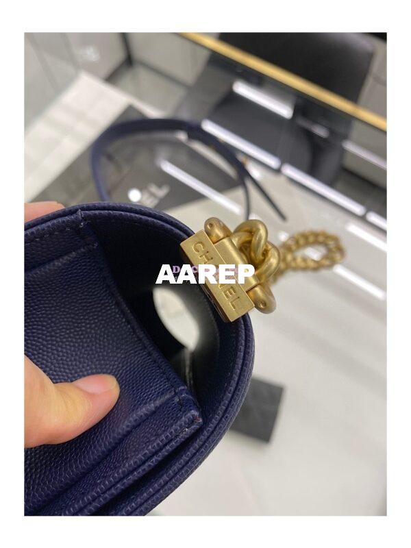 Replica Chanel Medium Boy Handbag in Grained Calfskin with Matte Gold Hardware 67086 Indigo Blue 9