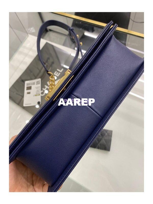 Replica Chanel Medium Boy Handbag in Grained Calfskin with Matte Gold Hardware 67086 Indigo Blue 13