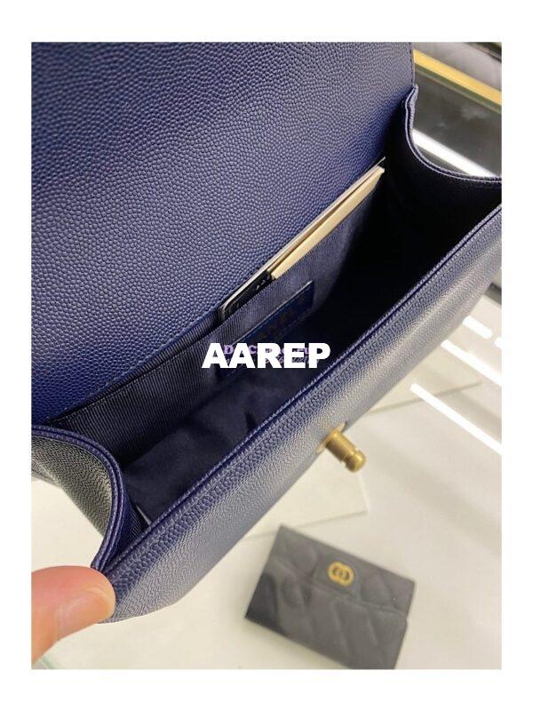 Replica Chanel Medium Boy Handbag in Grained Calfskin with Matte Gold Hardware 67086 Indigo Blue 19
