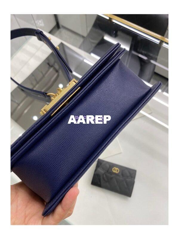 Replica Chanel Medium Boy Handbag in Grained Calfskin with Matte Gold Hardware 67086 Indigo Blue 20