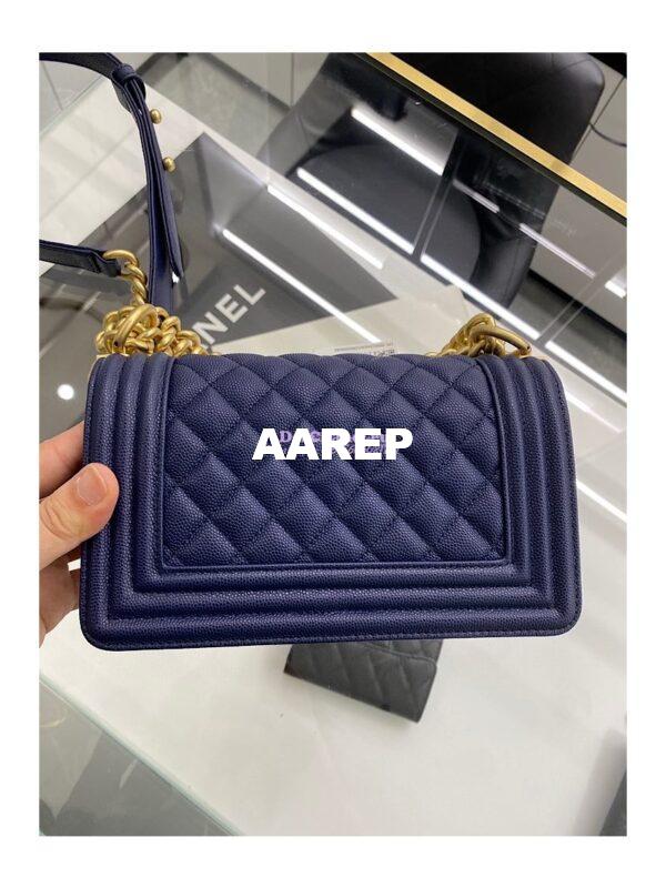 Replica Chanel Medium Boy Handbag in Grained Calfskin with Matte Gold Hardware 67086 Indigo Blue 21