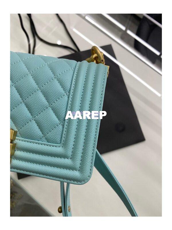 Replica Chanel Medium Boy Handbag in Grained Calfskin with Matte Gold Hardware 67086 Tiffany Blue 7