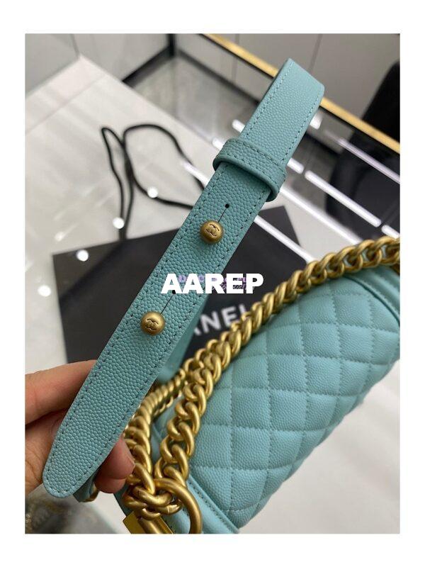 Replica Chanel Medium Boy Handbag in Grained Calfskin with Matte Gold Hardware 67086 Tiffany Blue 9