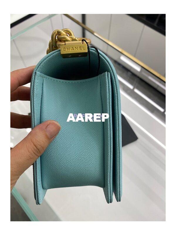 Replica Chanel Medium Boy Handbag in Grained Calfskin with Matte Gold Hardware 67086 Tiffany Blue 15