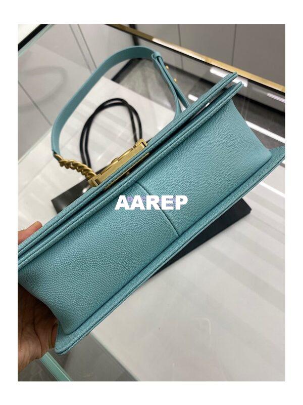 Replica Chanel Medium Boy Handbag in Grained Calfskin with Matte Gold Hardware 67086 Tiffany Blue 16
