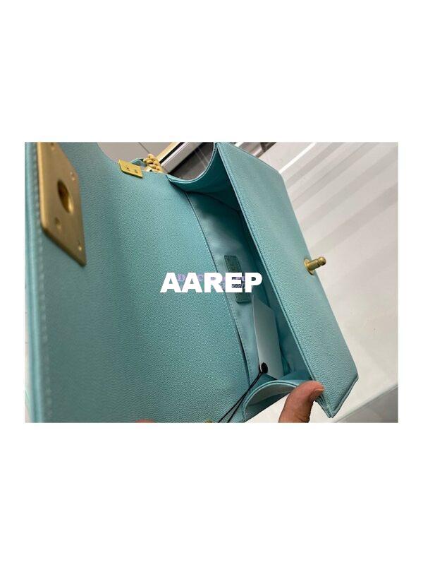 Replica Chanel Medium Boy Handbag in Grained Calfskin with Matte Gold Hardware 67086 Tiffany Blue 17