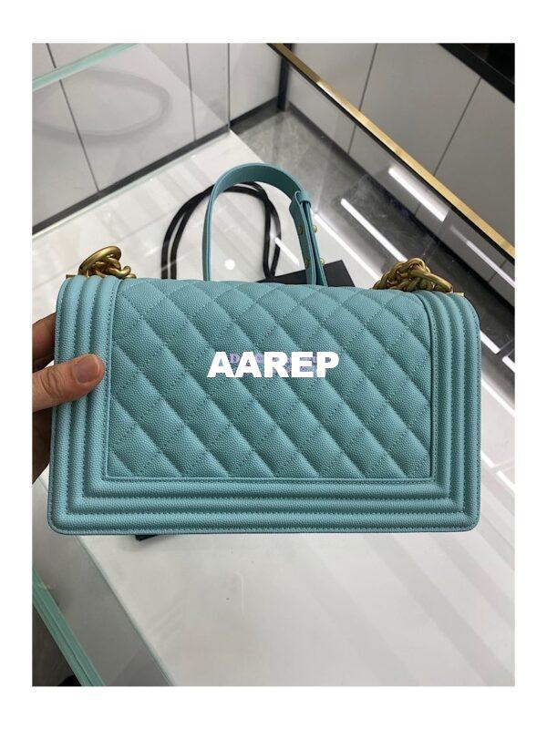 Replica Chanel Medium Boy Handbag in Grained Calfskin with Matte Gold Hardware 67086 Tiffany Blue 18