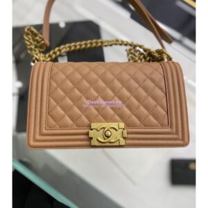 Replica Chanel Medium Boy Handbag in Grained Calfskin with Matte Gold Hardware 67086 Caramel