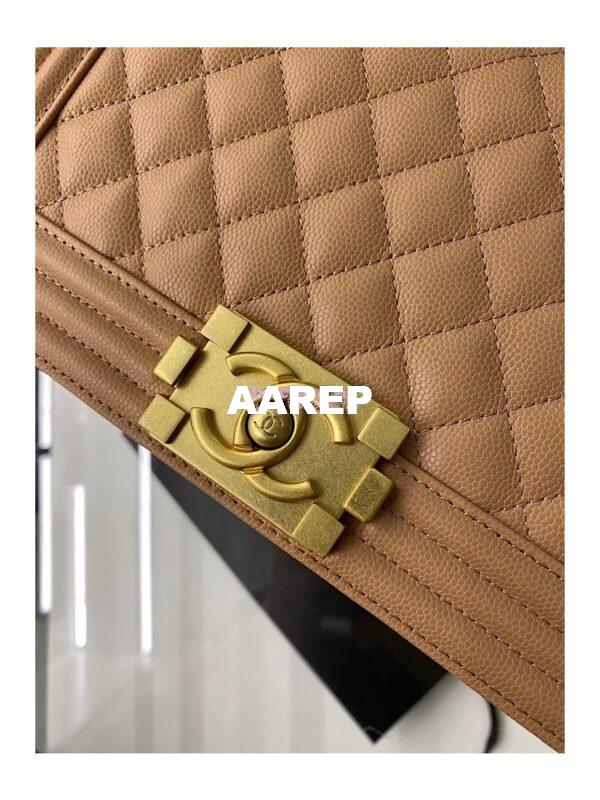 Replica Chanel Medium Boy Handbag in Grained Calfskin with Matte Gold Hardware 67086 Caramel 6