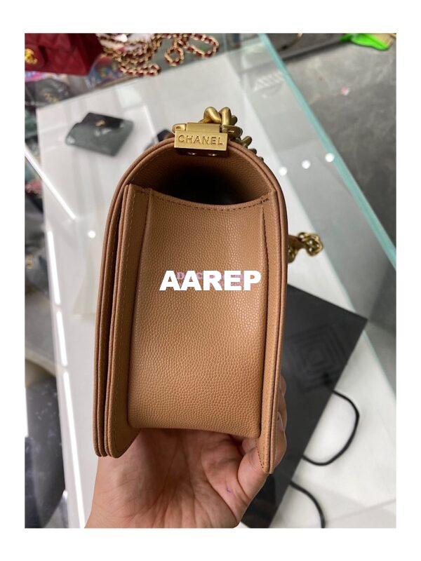 Replica Chanel Medium Boy Handbag in Grained Calfskin with Matte Gold Hardware 67086 Caramel 7