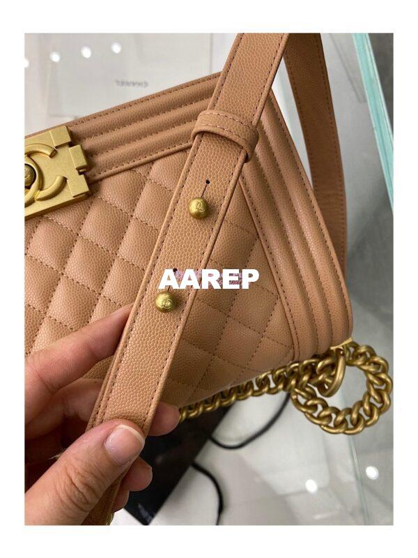 Replica Chanel Medium Boy Handbag in Grained Calfskin with Matte Gold Hardware 67086 Caramel 8