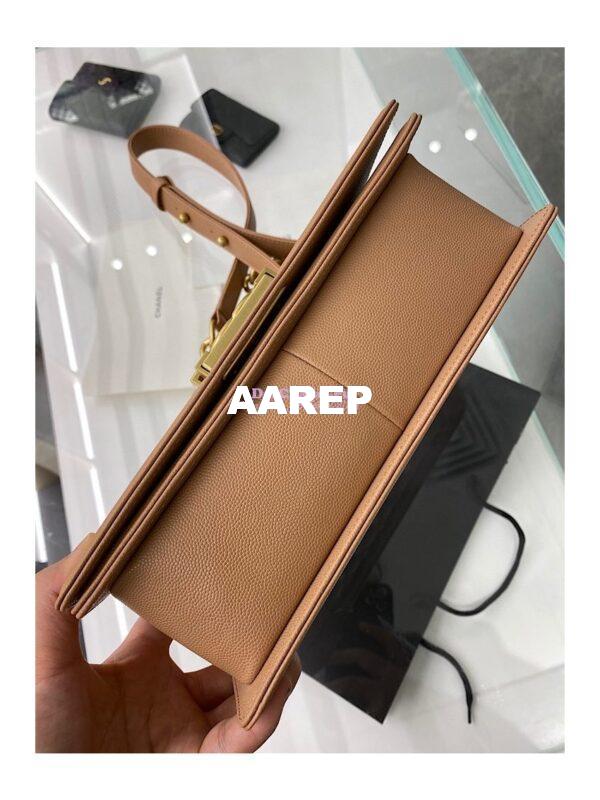 Replica Chanel Medium Boy Handbag in Grained Calfskin with Matte Gold Hardware 67086 Caramel 9