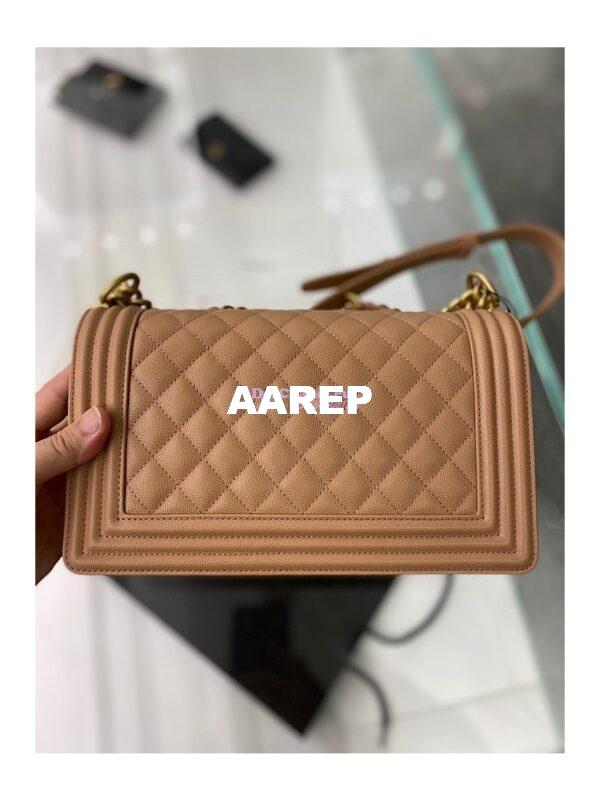 Replica Chanel Medium Boy Handbag in Grained Calfskin with Matte Gold Hardware 67086 Caramel 10